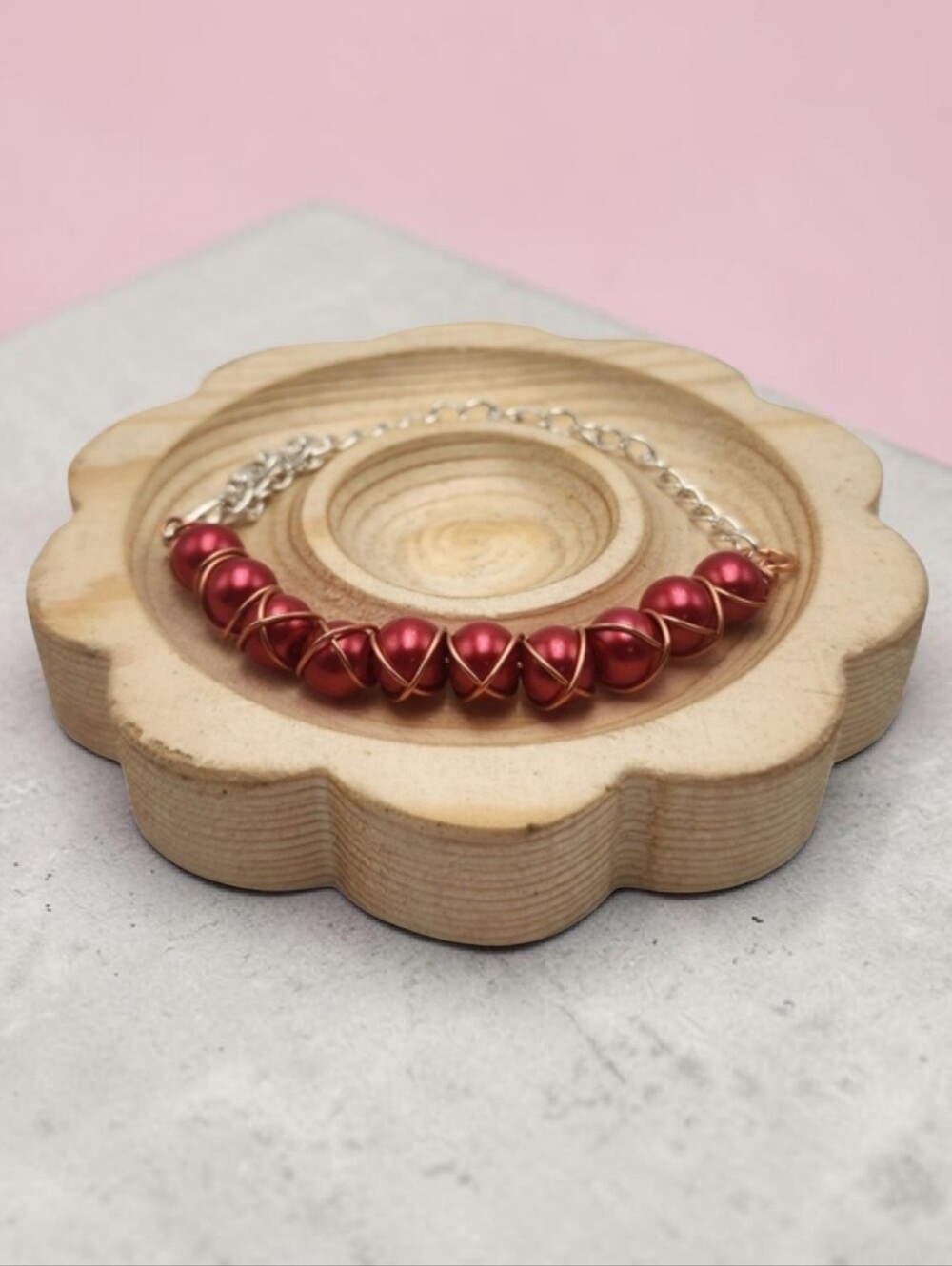 Handmade Wire-wrapped Elegant Red Pearl Adjustable Beaded Bracelet